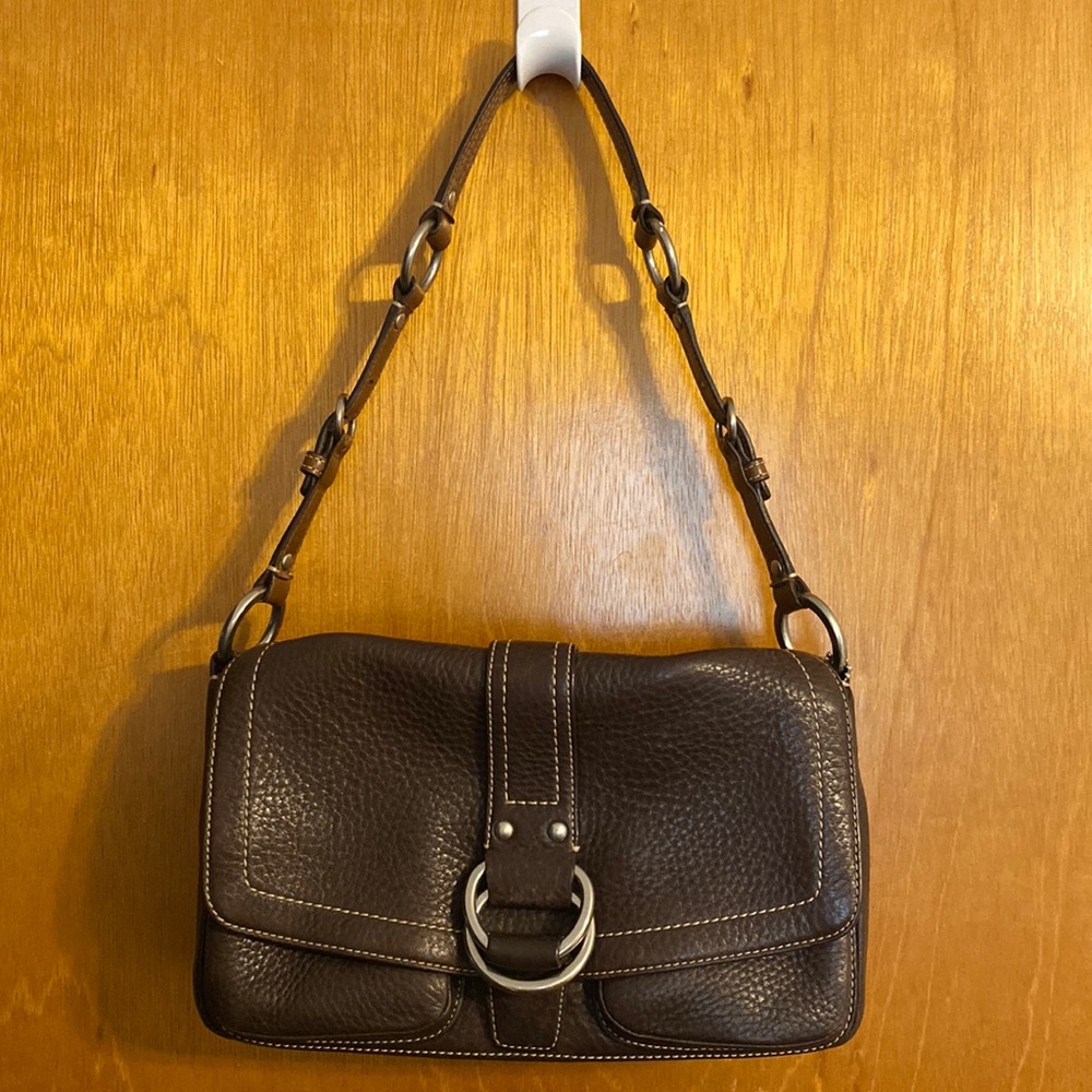 Coach dark brown pebbled shoulder bag